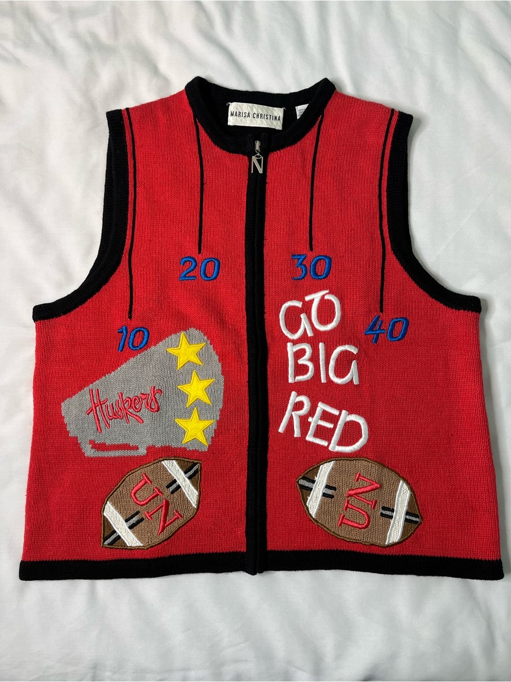 Vintage Marisa Christina Univ of Nebraska Huskers Football Sweater Vest. Size M?